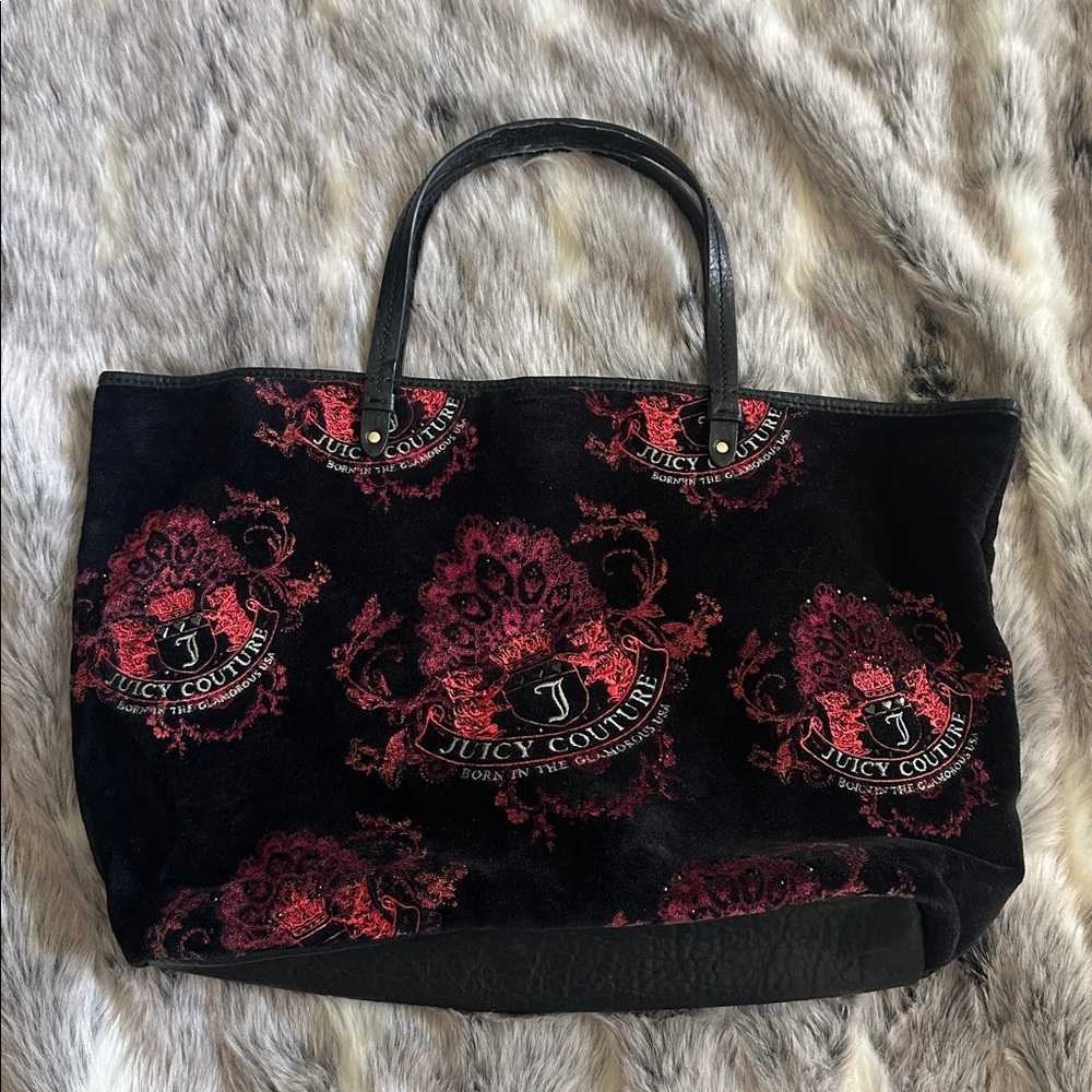 Y2K Juicy Couture Vintage Black Velour Tote Bag Pammy Purse‎